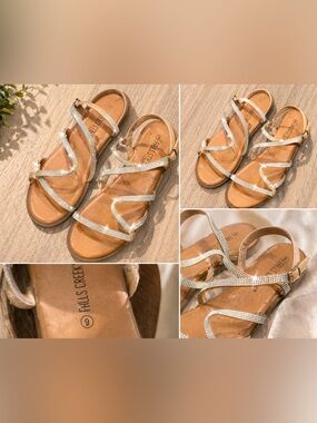 Falls Creek Women's Tan and Silver Rhinestone Strap Sandals
